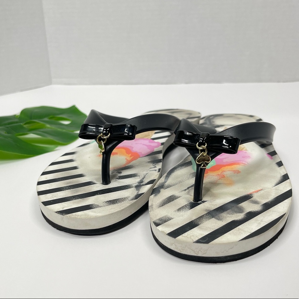 Kate Spade Flip Flops Black White Beach Sandals Casual Summer Vacation Shoes Gym